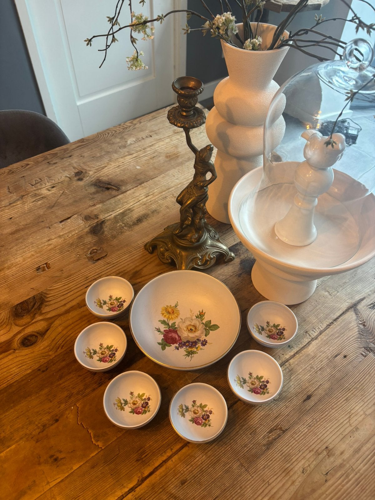 Set van Flora Gouda Holland keramiek, bloem goud,vintage, Ophalen of Verzenden