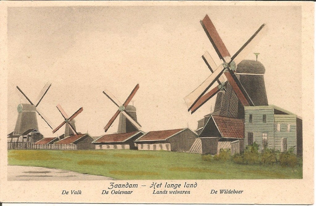Ansichtkaart Zaandam - Het Lange Land met molens, Ophalen of Verzenden, 1940 tot 1960, Ongelopen, Noord-Holland