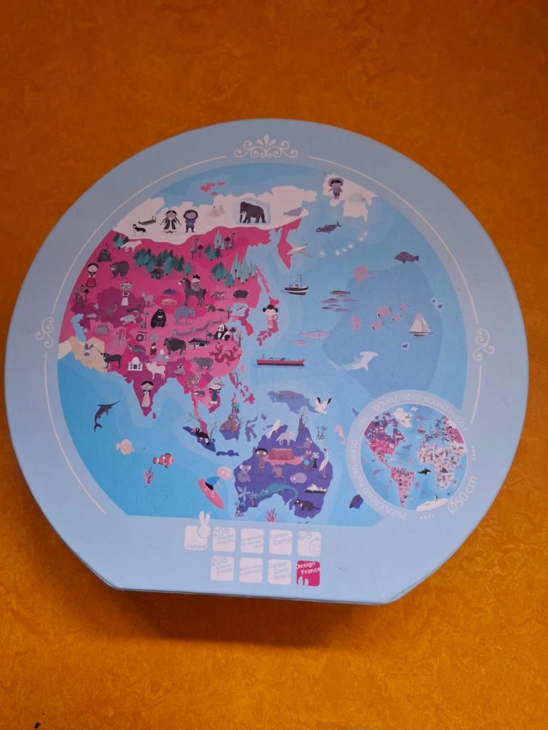 Janod puzzel wereld, Ophalen of Verzenden, Meer dan 50 stukjes, Zo goed als nieuw, 6 jaar of ouder
