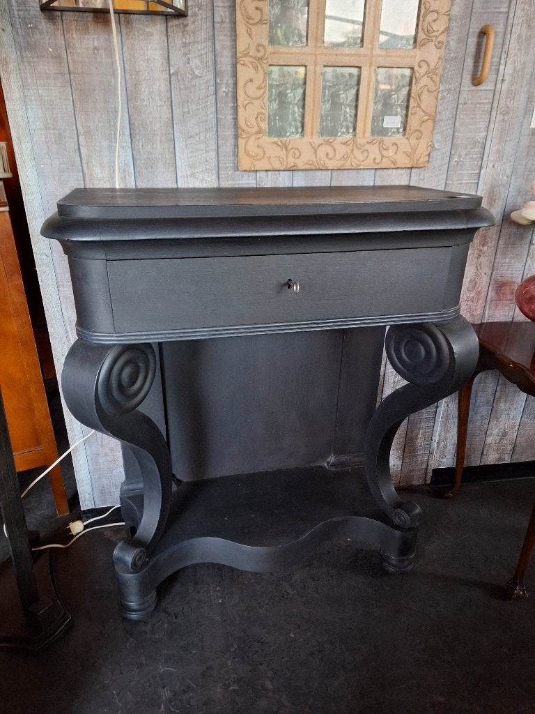 Antieke zwarte sidetable met lade, Ophalen, Gebruikt, 50 tot 100 cm, Klassiek, Antiek