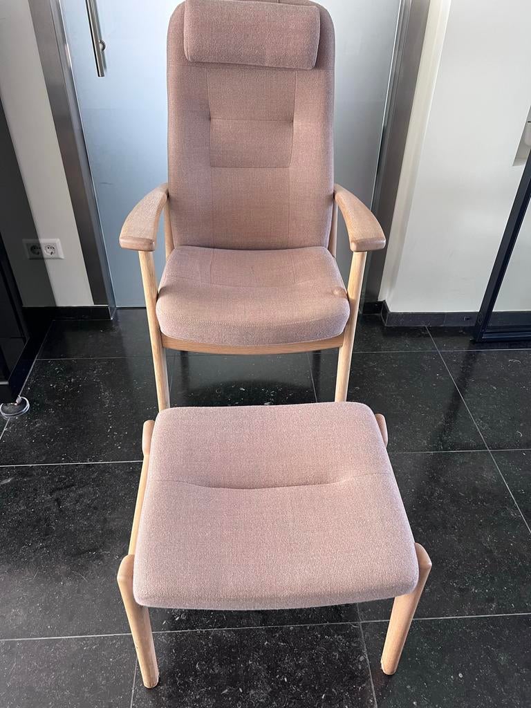 Farstrup relaxstoel met voetenbankje, eiken, oud roze, Ophalen, Gebruikt, Minder dan 75 cm, Modern