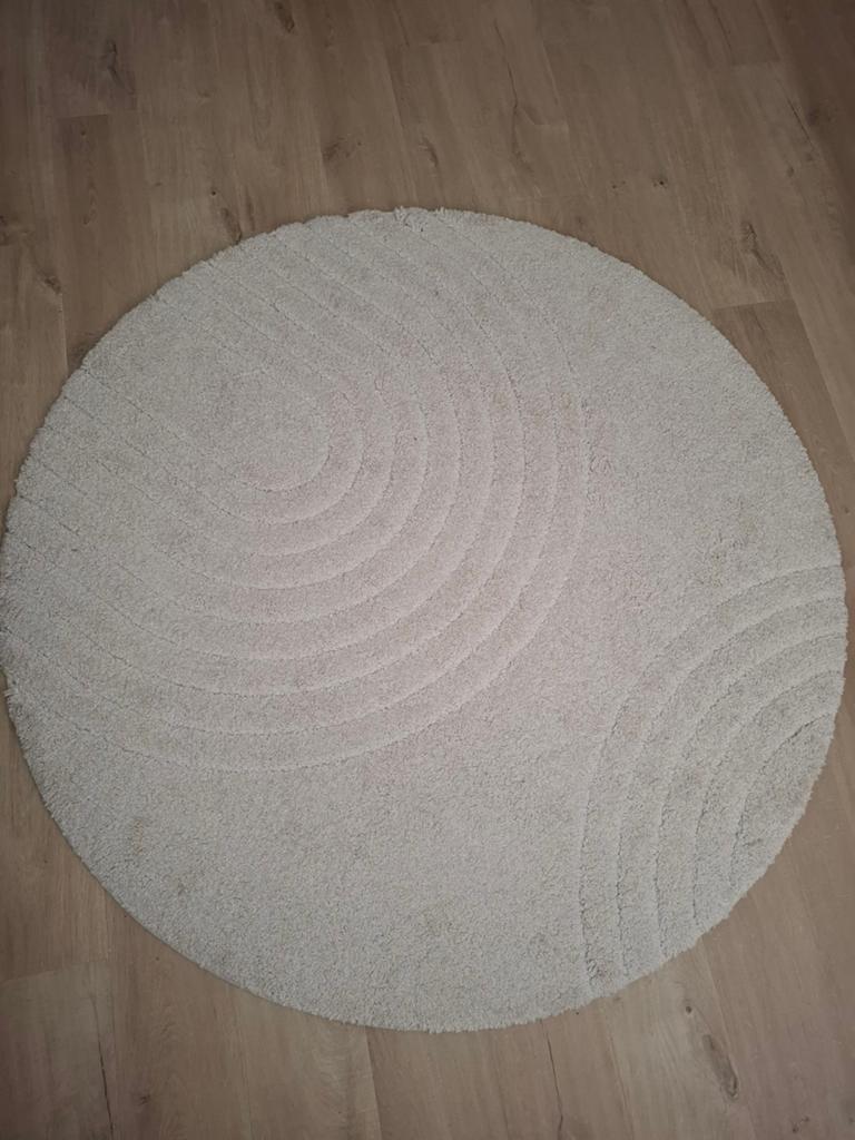Mooi rond vloerkleed 160 cm, Ophalen, Crème, Gebruikt, 150 tot 200 cm