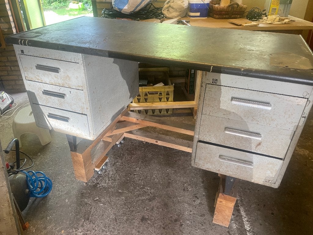 Werkbank stalen gispen bureau, Ophalen, Gebruikt, 120 tot 170 cm
