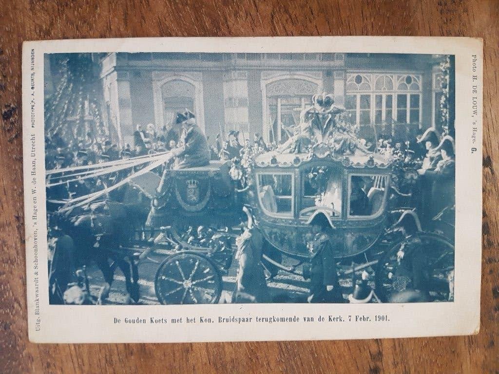 Ansichtkaart Koningin Wilhelmina Gouden koets Bruidspaar, Ophalen of Verzenden, Voor 1920, Ongelopen, Feest(dag)