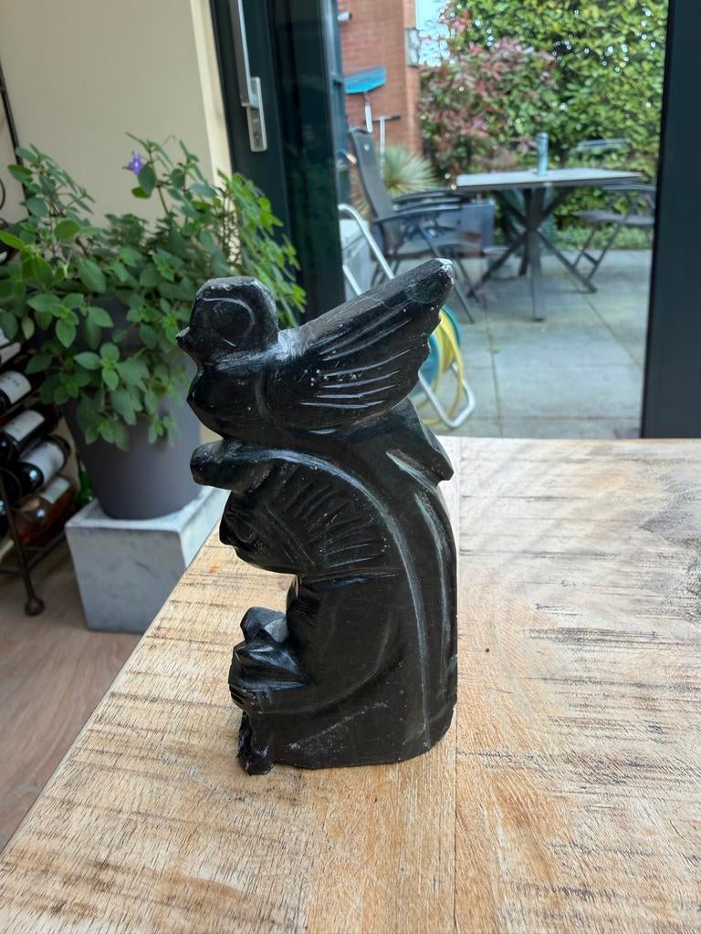 Uniek Azteeks beeld van donker steen, Minder dan 20 cm, Ophalen of Verzenden, Handgemaakt, Zwart