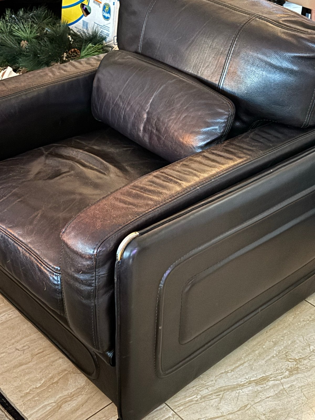 Comfortabele leren bank en fauteuil set van het merk Baxter, Ophalen, Gebruikt, 150 tot 200 cm, Tweepersoons
