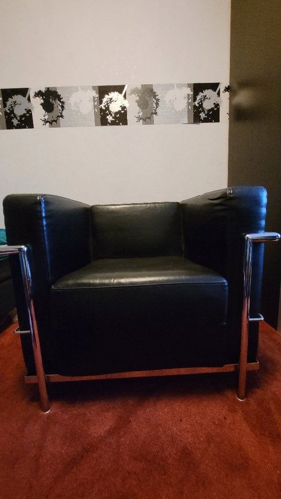 LC2-stijl fauteuils zwart leer chroom replica, Huis en Inrichting, Ophalen, Design klassieker, 75 tot 100 cm, Zo goed als nieuw