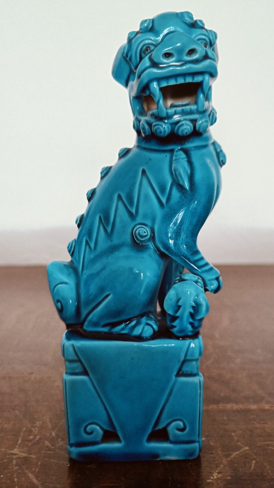 Chinese Foo Dog - Turkoois keramiek., Antiek en Kunst, Steen/keramiek, Blauw, Ophalen of Verzenden, China