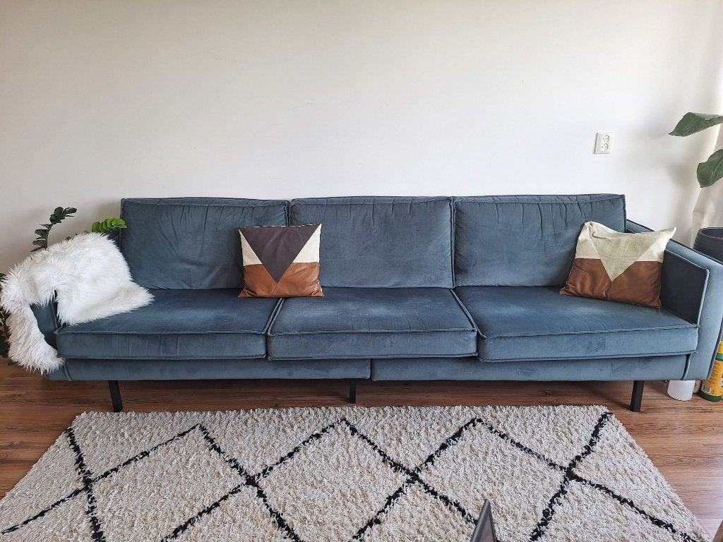 Woood Rodeo bank 3-zits velvet teal / Groen-blauw, Ophalen, 250 tot 300 cm, Gebruikt, Modern, klassiek, eclectisch, industrieel.