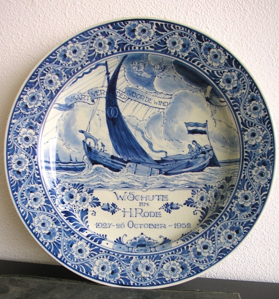 Porceleyne Fles wandbord 34 cm - Huwelijksjubileum 1952, Ophalen of Verzenden