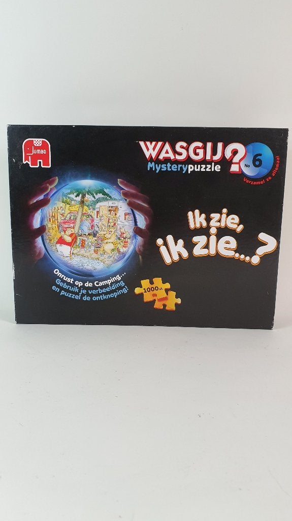 Wasgij Mystery puzzel nummer 6, Onrust op de Camping. 8C4, Ophalen of Verzenden, 500 t/m 1500 stukjes, Gebruikt