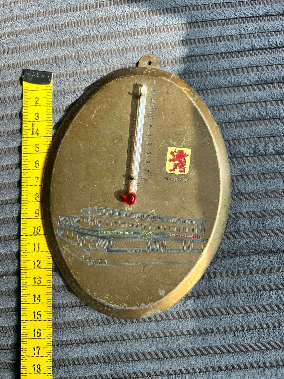 Oud koper kleurig thermometer winkels Naaldwijk, Antiek en Kunst, Ophalen of Verzenden