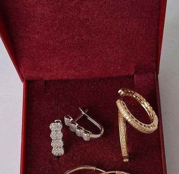 14 karaat gouden oorbellen creolen met zirconia, Verzenden, Zo goed als nieuw, Goud, Goud