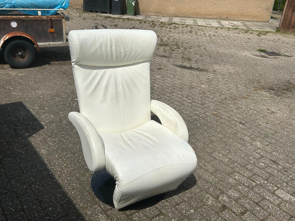 Leolux relaxfauteuil - Wit leer, Gebruikt, Wit, Leer, Ophalen of Verzenden