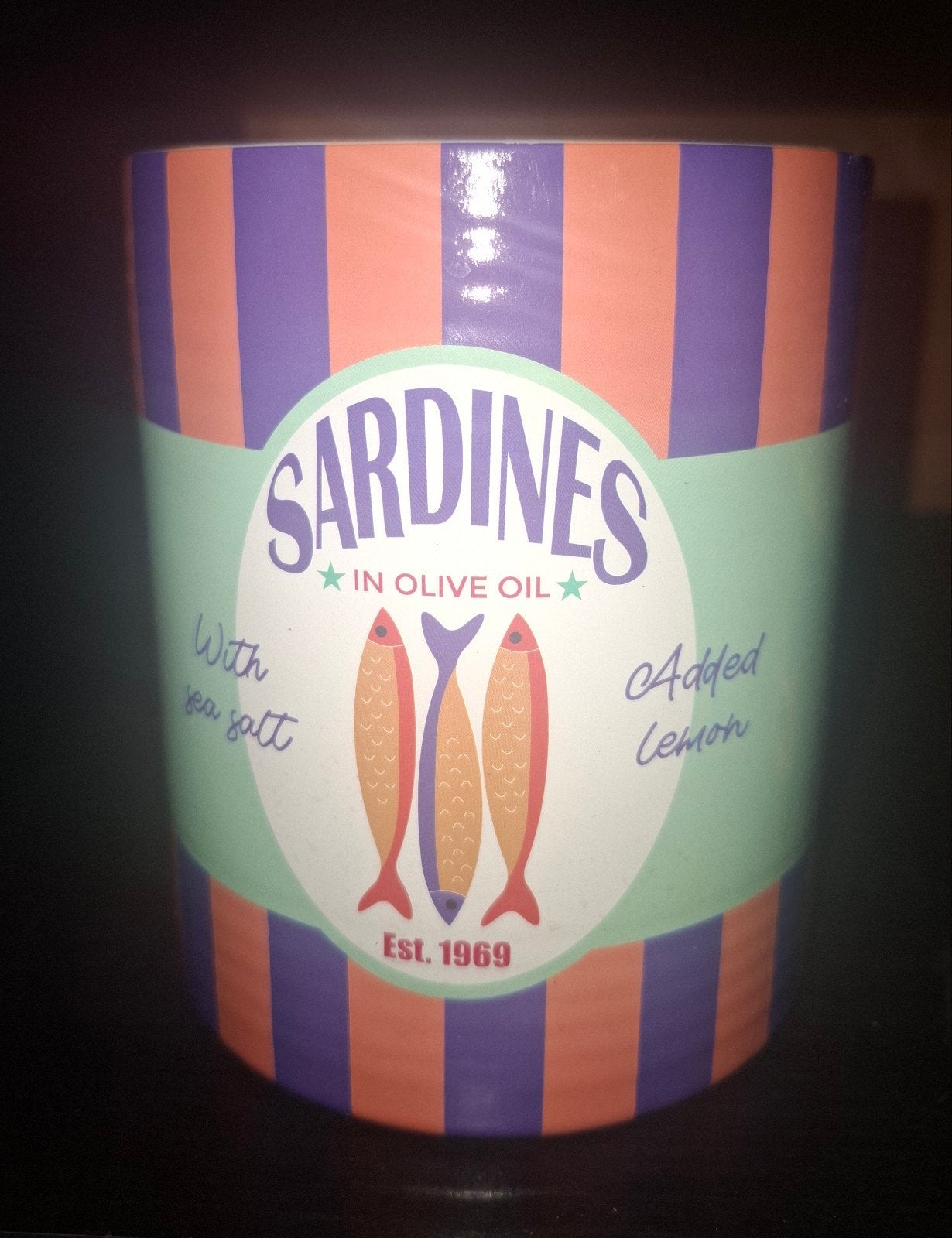 Roze paarse gestreepte sierpot,  pot Sardines, Ophalen of Verzenden