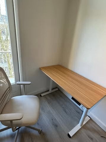 Elektrisch Zit-Sta Bureau 120x60 - Houten Blad, Wit Frame, Ophalen, Zit-sta bureau, 120 cm, Hout