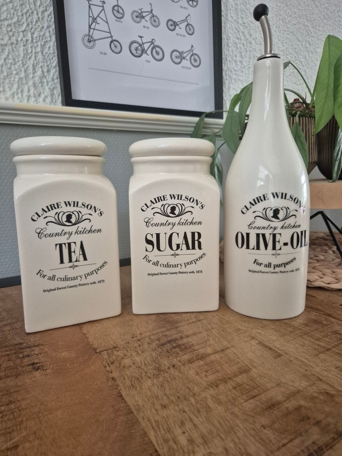 Vintage Keuken Set: Thee, Suiker & Olijfolie Potten, Ophalen of Verzenden
