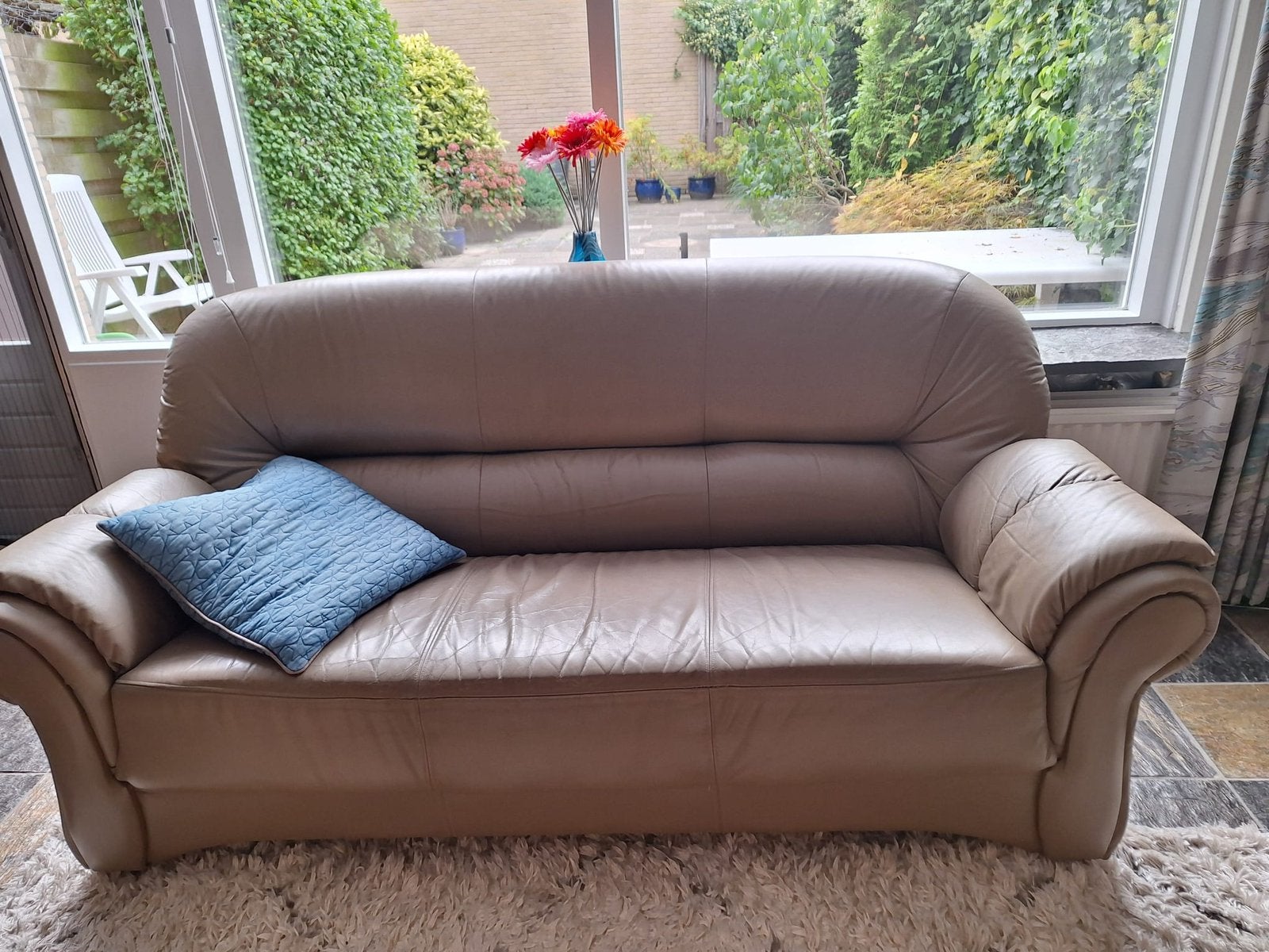 GRATIS!! Leren bank, Ophalen, Gebruikt, Driepersoons, Rechte bank