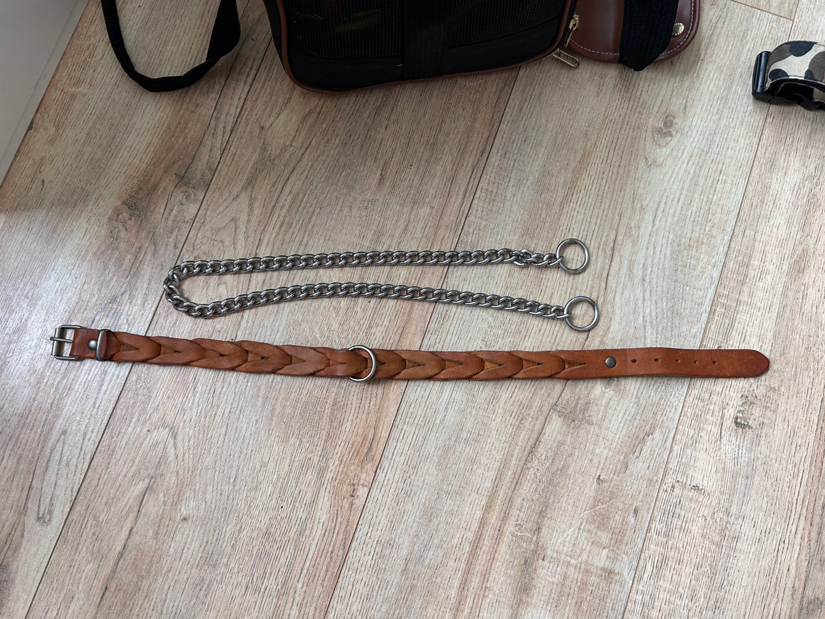 Grote leren halsband en metalen slipketting, Ophalen of Verzenden, Zo goed als nieuw