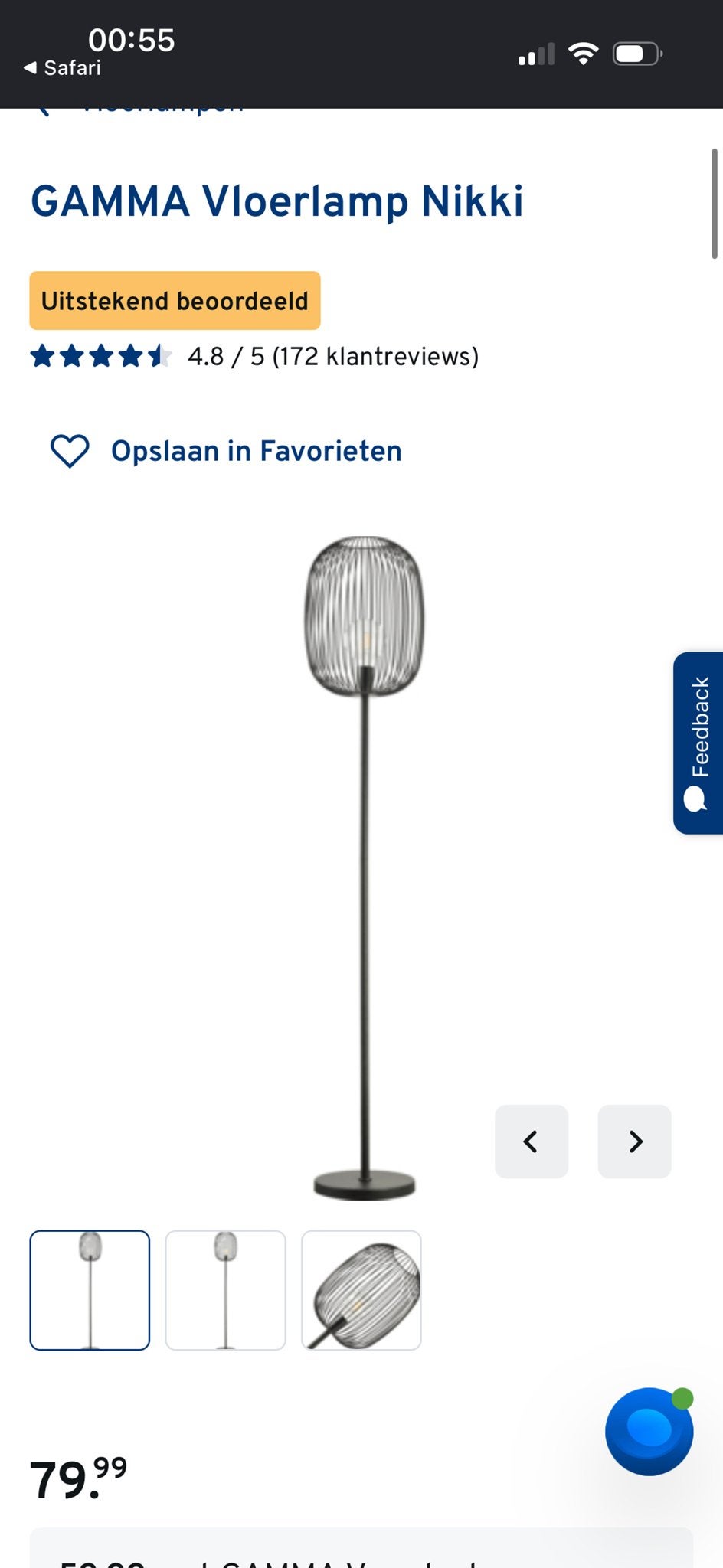 GAMMA Vloerlamp Nikki - Zwart, Modern Design, Ophalen, E27 (groot), Zo goed als nieuw, Metaal