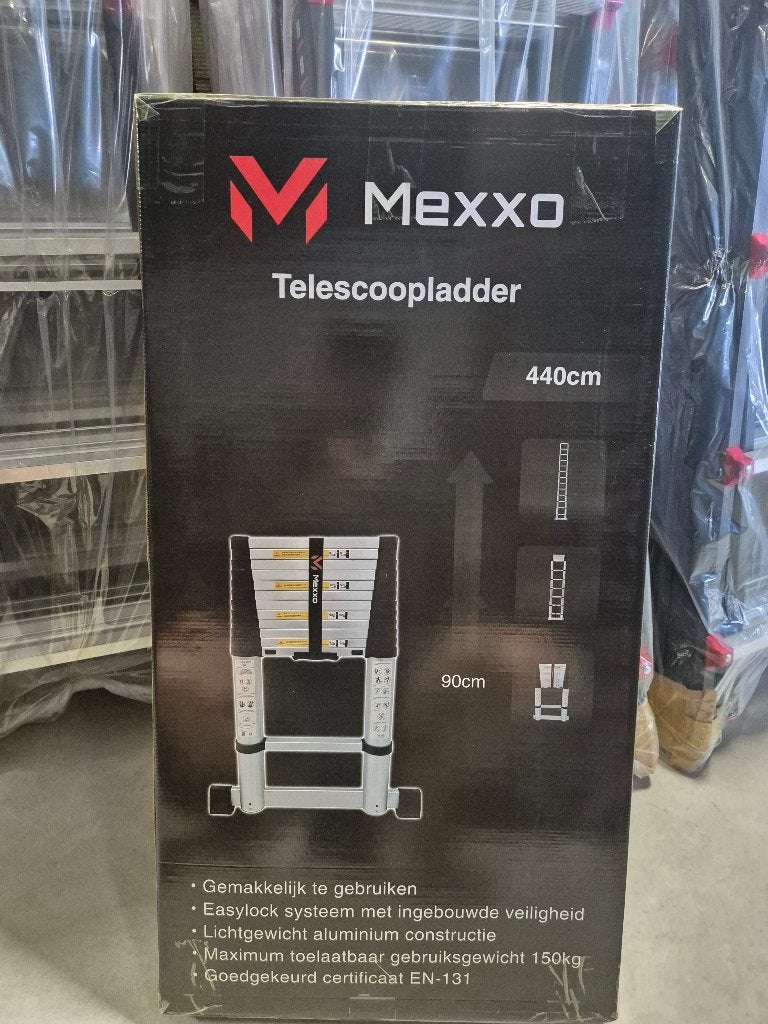 Telescoopladder 4,40 Mexxo Nieuw in doos, Nieuw, Ophalen of Verzenden, Ladder, Opvouwbaar of Inschuifbaar