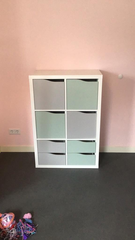 Ikea Kallax kast 3x2 vakken en laatjes, 100 tot 150 cm, Zo goed als nieuw, 25 tot 50 cm, Met deur(en)
