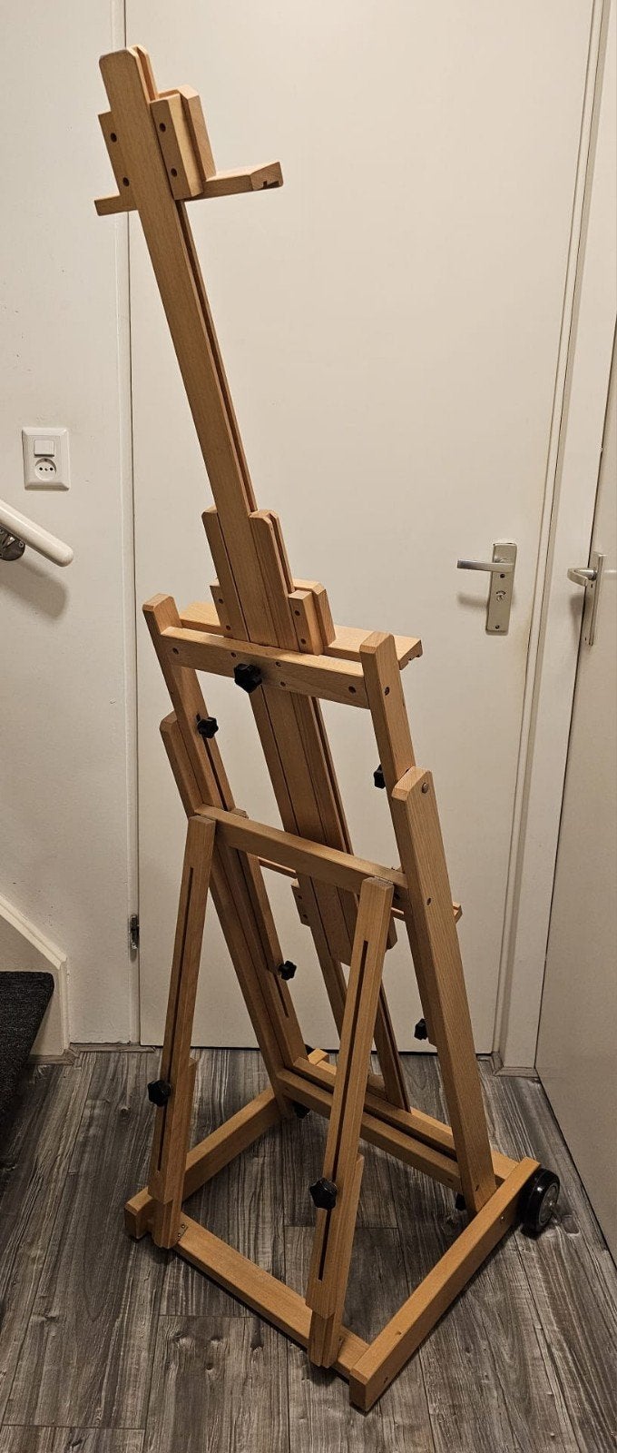 Houten schildersezel op wielen, Ophalen, Zo goed als nieuw, Ezel