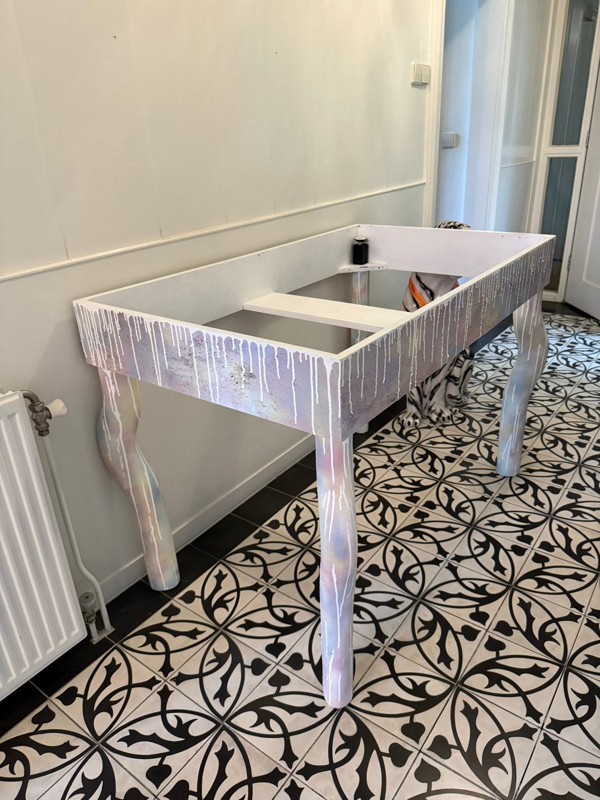 Uniek handgemaakte tafel met plexiglas blad, Huis en Inrichting, Ophalen, 75 cm of meer, 60 cm of meer, Rechthoekig