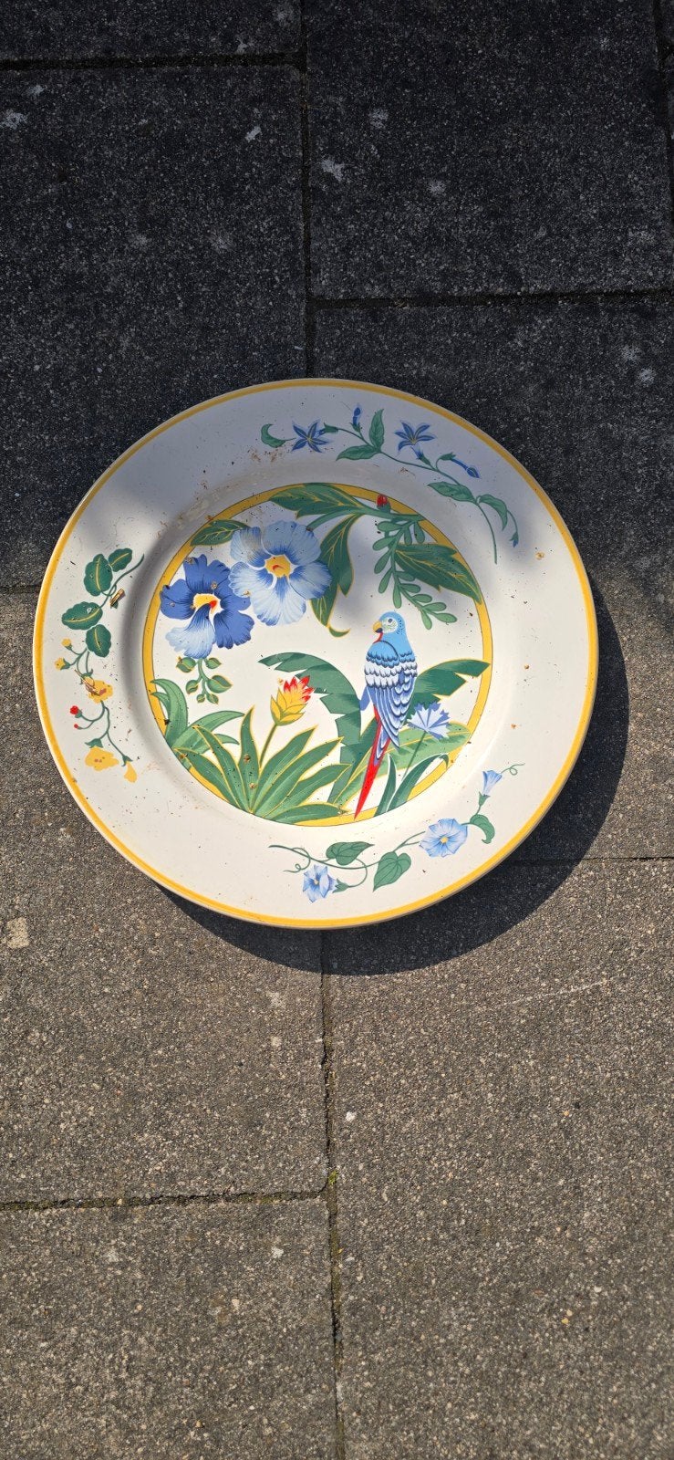 Decoratieve schaal met papegaai en bloemen, Antiek en Kunst, Ophalen