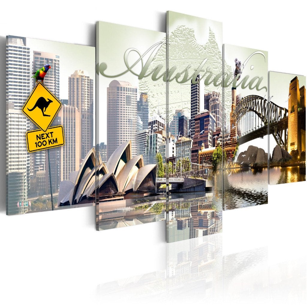 968 Collage Australie 5 Luik Schilderij 200x100cm Nieuw XXL, Ophalen of Verzenden, Stadsgezicht