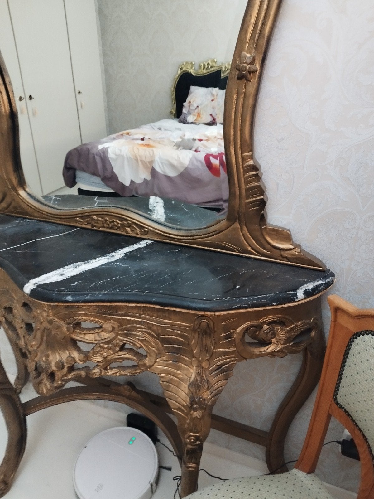 Antieke Console Tafel met Spiegel - Marmeren Blad, Ophalen of Verzenden, Rechthoekig