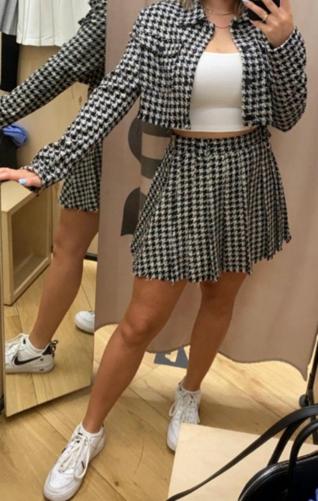 BERSHKA Supermooi set rok jasje zwart wit ruitje , mt 36 38, Kostuum of Pak, Zwart, Nieuw, Maat 36 (S)