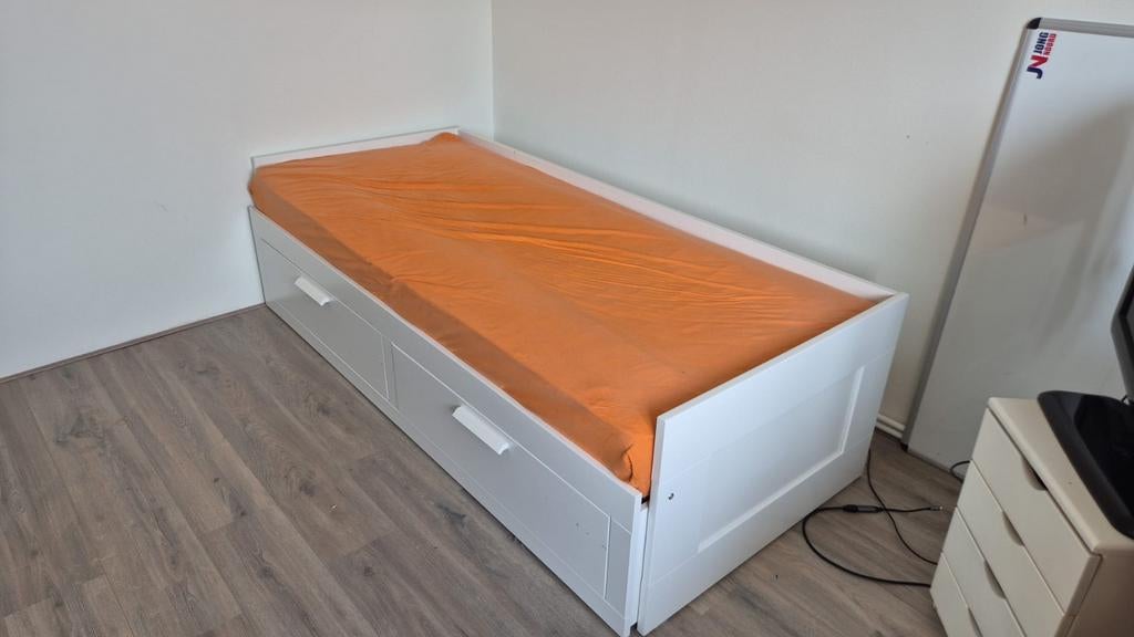 IKEA Brimnes Bedbank met 2 lades, Gebruikt, Wit, Modern, Functioneel, Tweepersoons