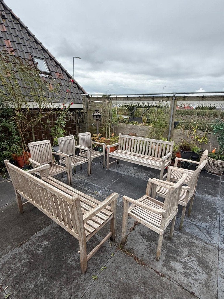 2 Teak Tuinbanken met kussens, Tuin en Terras, Ophalen, Gebruikt, Bank, Meer dan 8 zitplaatsen