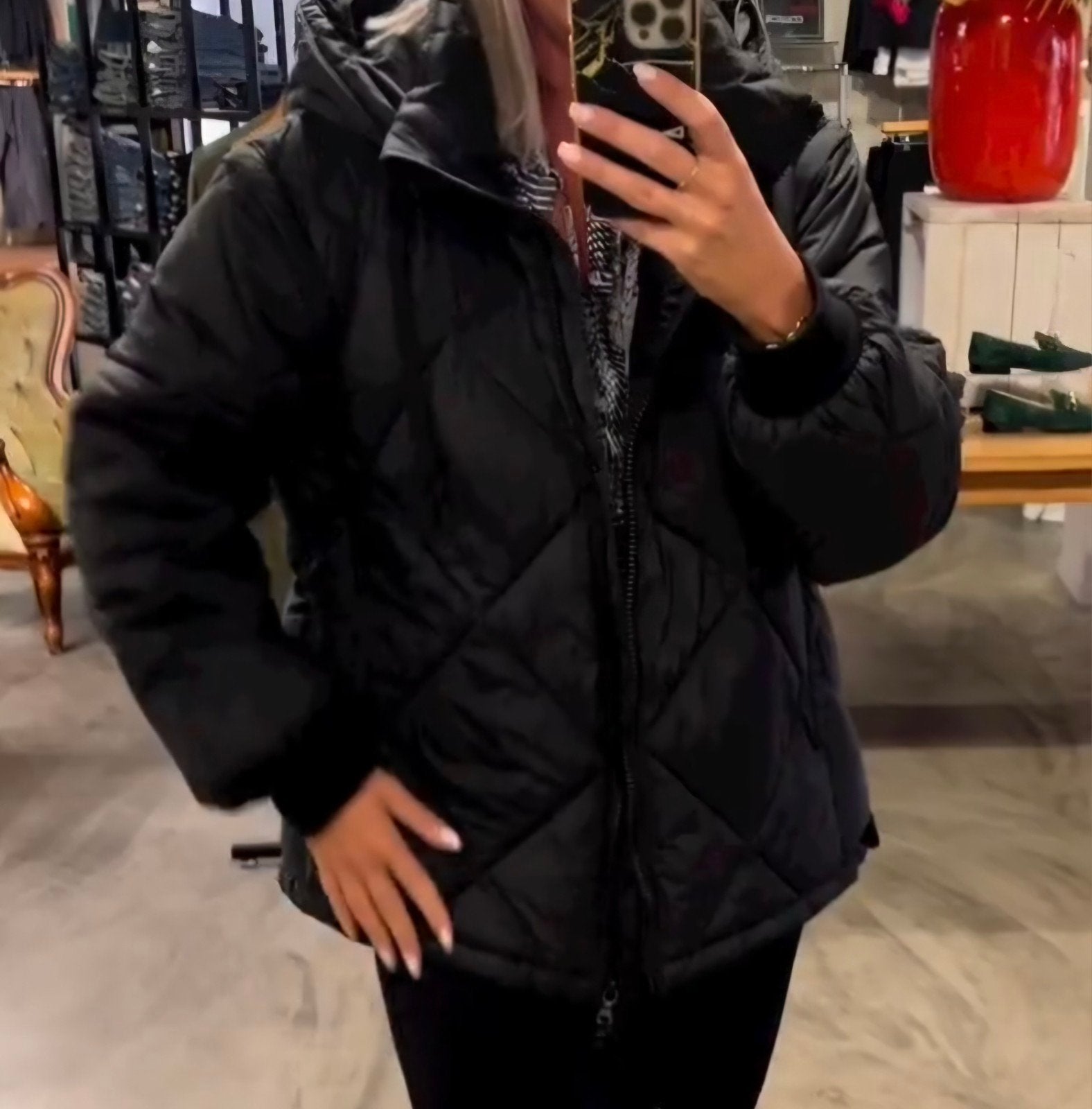 Zwarte gewatteerde jas, Marc Aurel, Kleding | Dames, Verzenden, Zo goed als nieuw, Maat 38/40 (M), Zwart