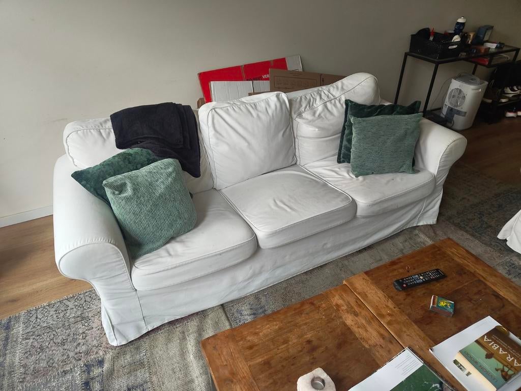 Ikea Ektorp 3-zitsbank met 2 hoezen (grijs en lichtblauw), Ophalen, Gebruikt, Driepersoons, 75 tot 100 cm