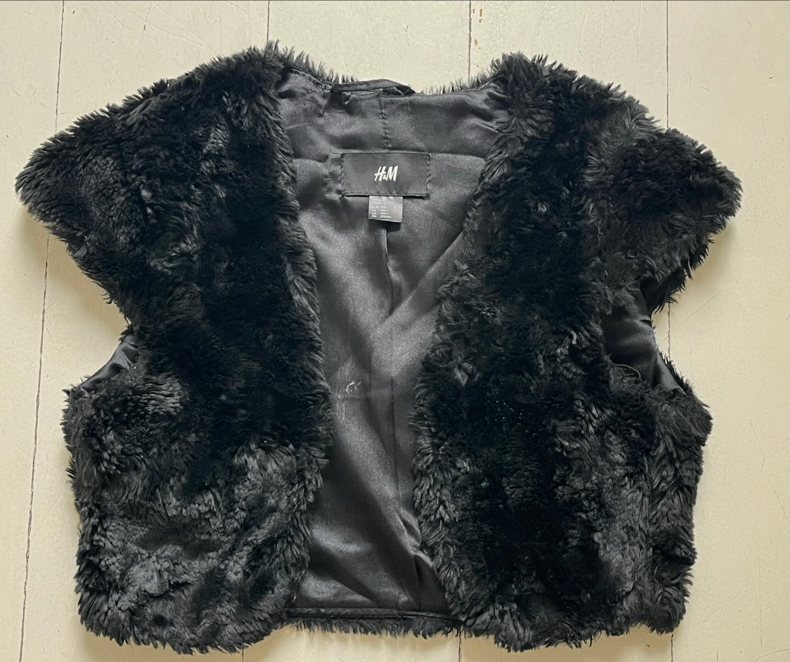 H&M Zwart Faux Fur teddy Gilet Maat 170 (14Y+), Ophalen of Verzenden, Zo goed als nieuw, Meisje, Jas