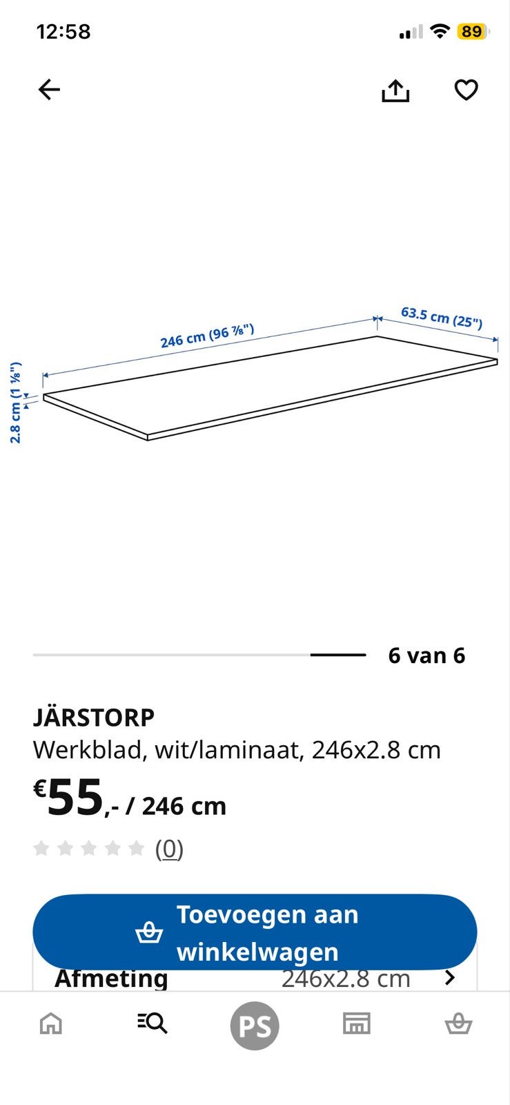 JÄRSTORP Werkblad wit/laminaat 246x63.5x2.8 cm, Ophalen, Wit, Nieuw, 50 tot 100 cm