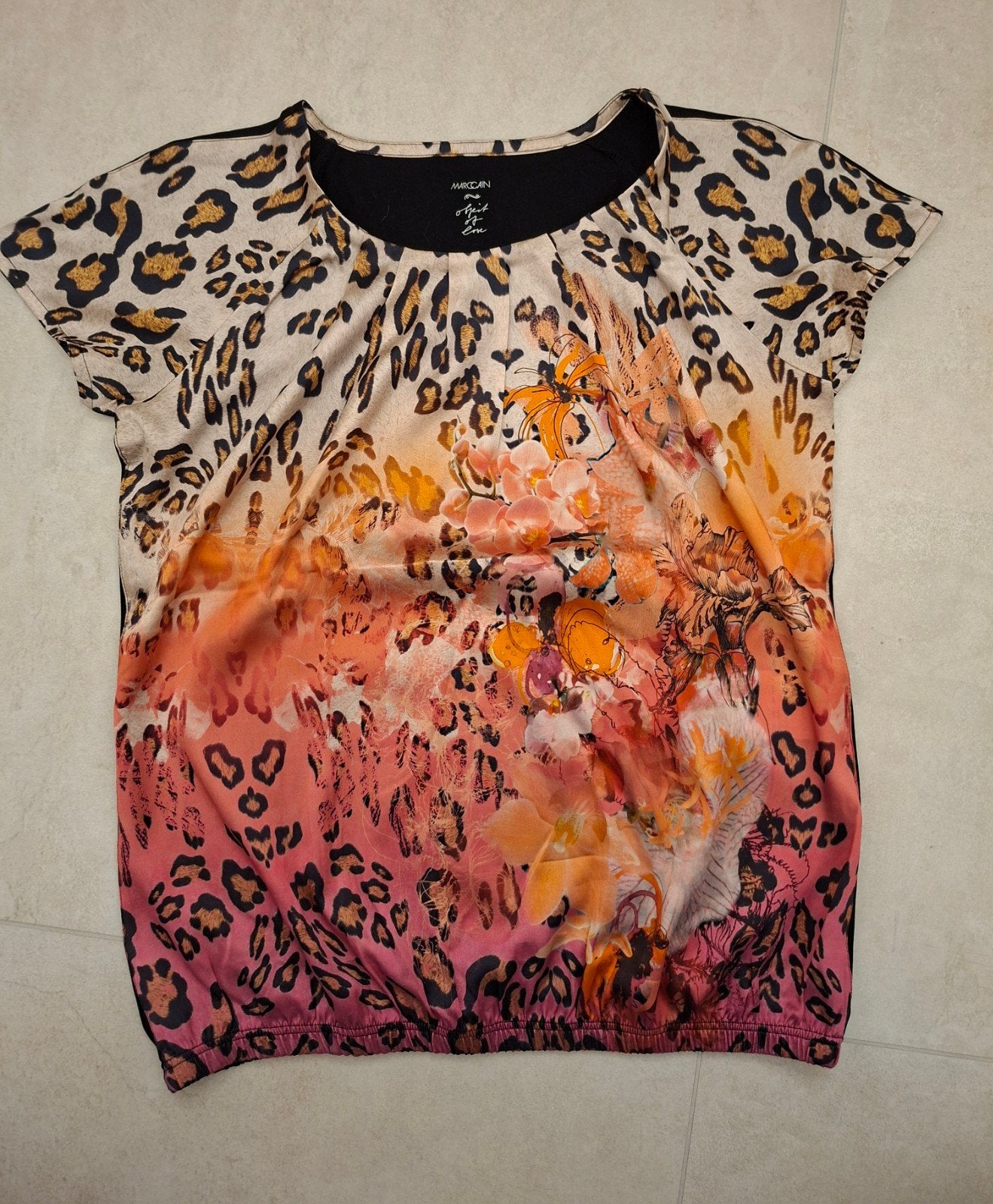 Marc Cain Blouse Luipaard & Bloemenprint - Maat 38, Maat 38/40 (M), Marc Cain, Oranje, Ophalen of Verzenden