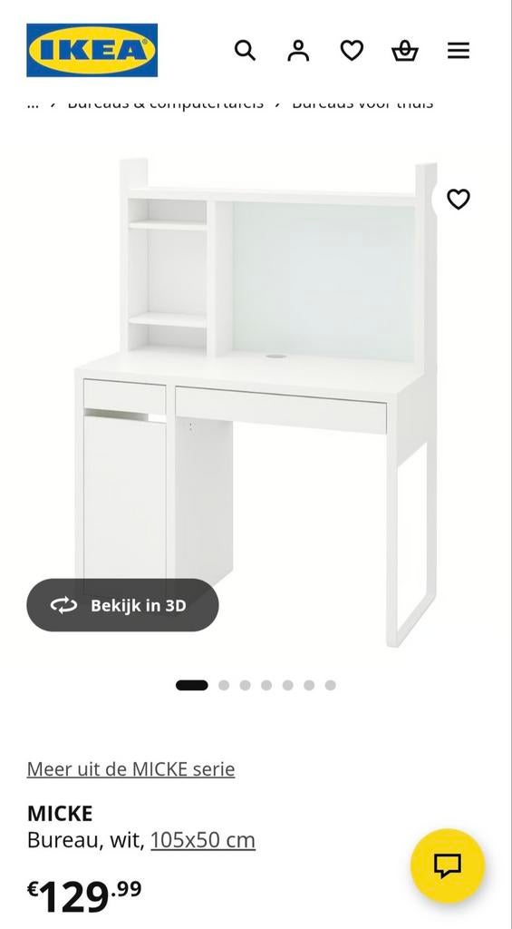 Ikea micke bureau met opzetstuk wit | 105 x 50 cm, Huis en Inrichting, Bureaus, Ophalen, Gebruikt