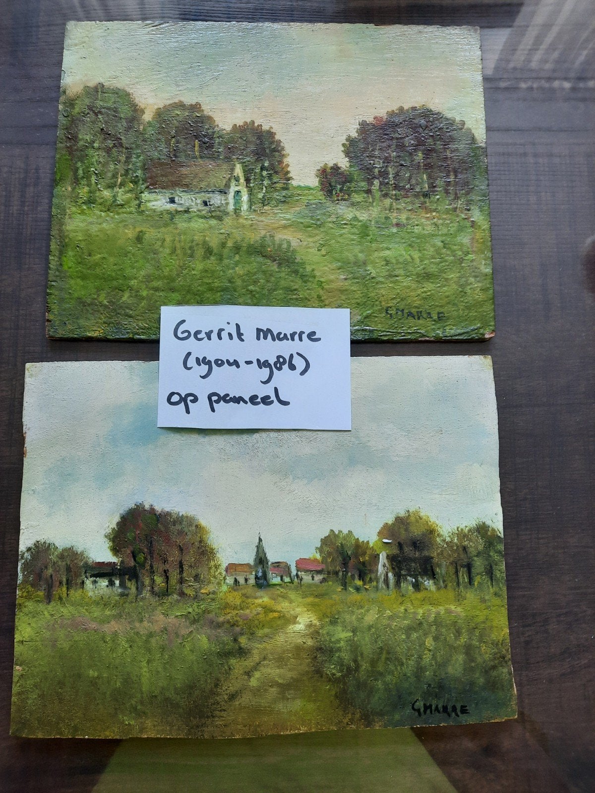 Twee landschapsschilderijtjes van Gerrit Marre., Antiek en Kunst, Ophalen of Verzenden