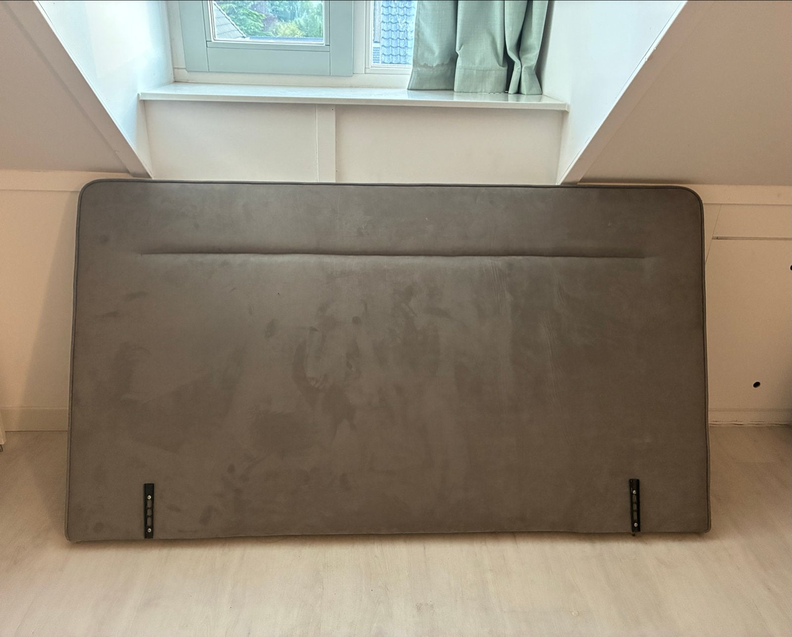 Swiss Sense Hoofdbord tweepersoonsbed - Grijs stof, Ophalen, Gebruikt, Tweepersoons, 180 cm