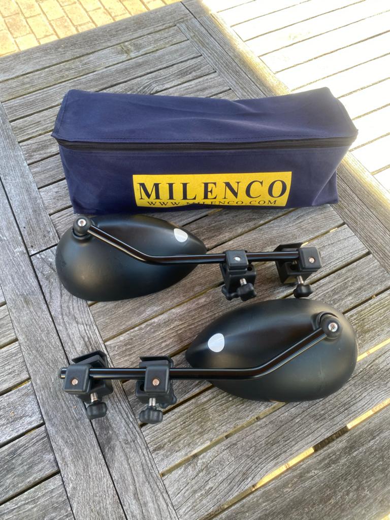 Milenco caravan spiegels - complete set met opbergtas, Ophalen of Verzenden, Zo goed als nieuw