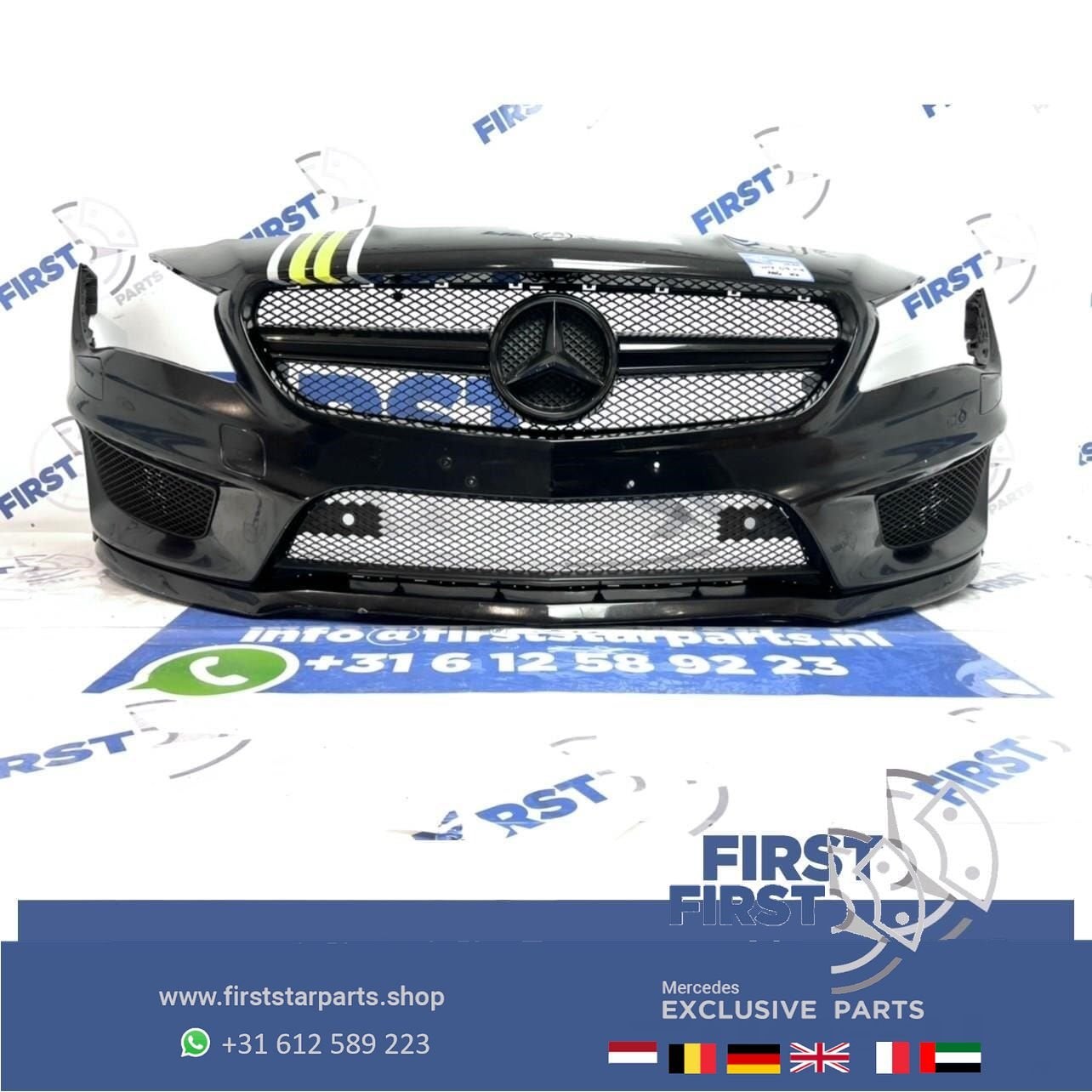 W117 CLA45 45 AMG VOORBUMPER ZWART COMPLEET + AMG GRIL ORIGI, Auto-onderdelen, Gebruikt, -, Voor, Ophalen of Verzenden