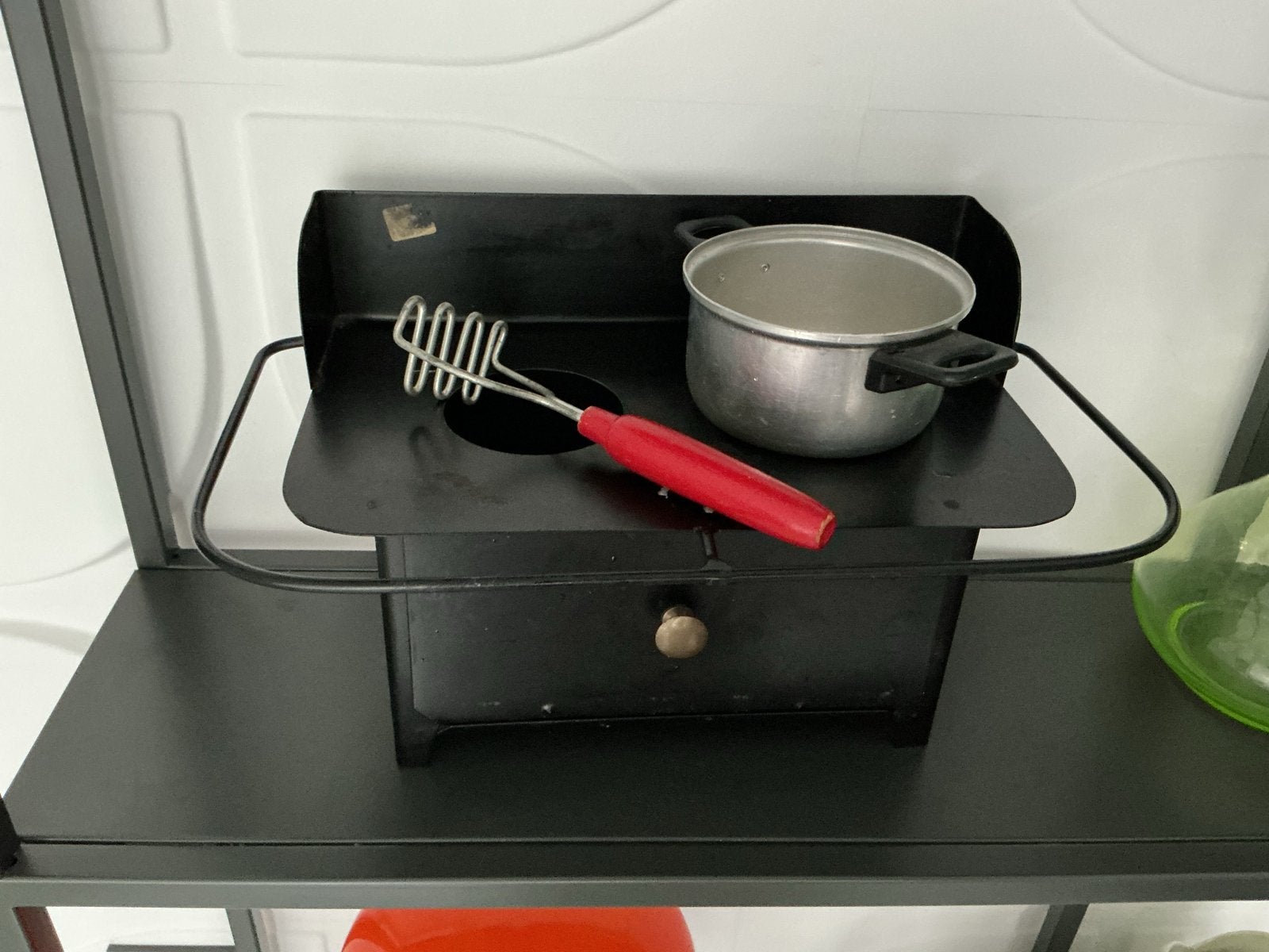 Vintage speelgoed fornuisje met pan en garde, Ophalen of Verzenden