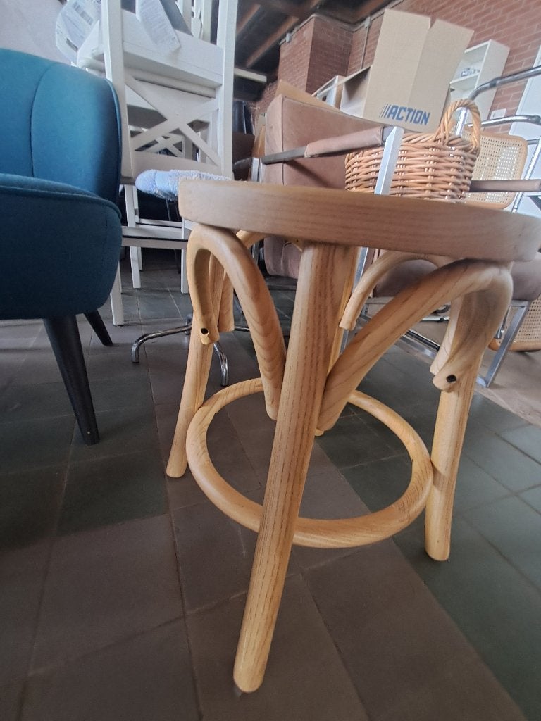 Ronde houten bijzettafel rotan webbing krukje  CS27282, Ophalen, Gebruikt, Hout