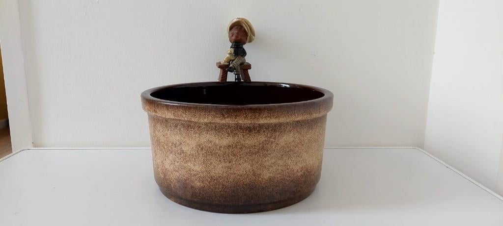 23 cm xxl Vintage West-Duits keramiek pot bloempot jaren 70, Eu, Eu, Rond, Ophalen of Verzenden