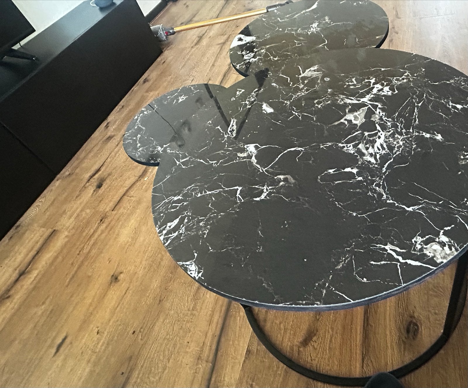 Echte marmeren salontafel set van 3 - Zwart met wit, Ophalen, Overige materialen, Rond, 50 tot 100 cm