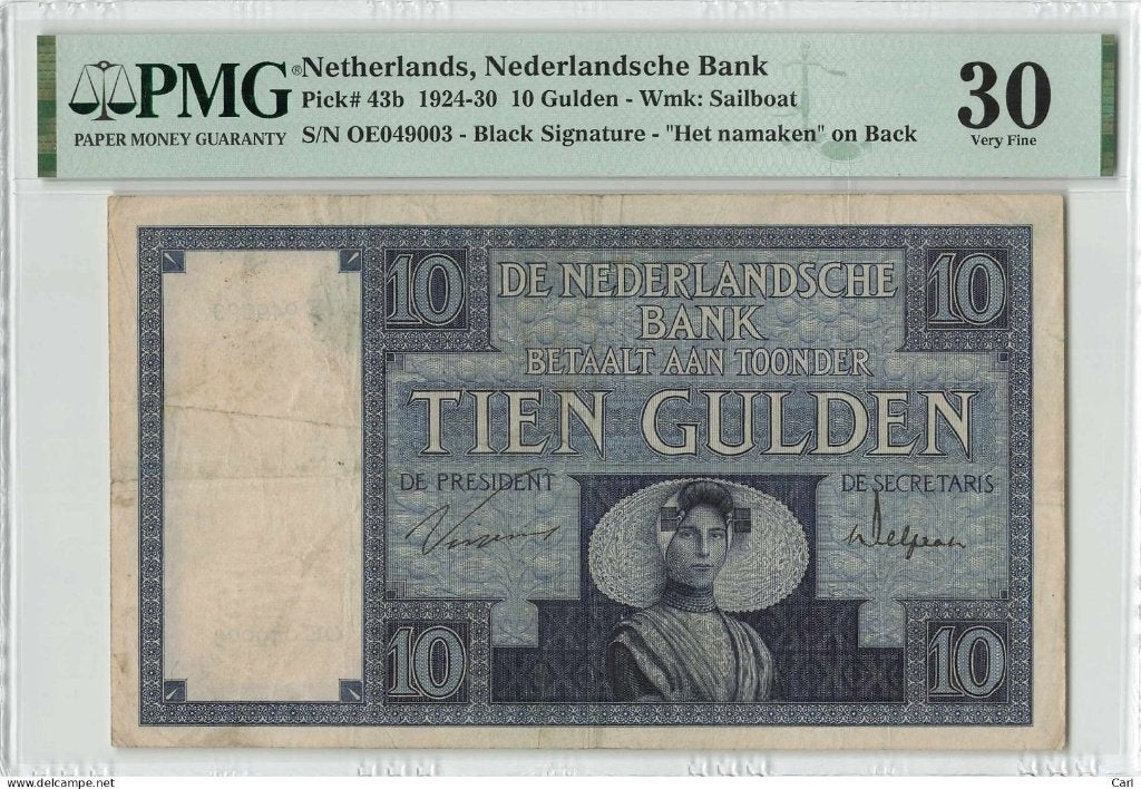 10 Gulden 1928 Zeeuws Meisje PMG 30, Postzegels en Munten, Bankbiljetten | Nederland, Verzenden, 10 gulden, Los biljet