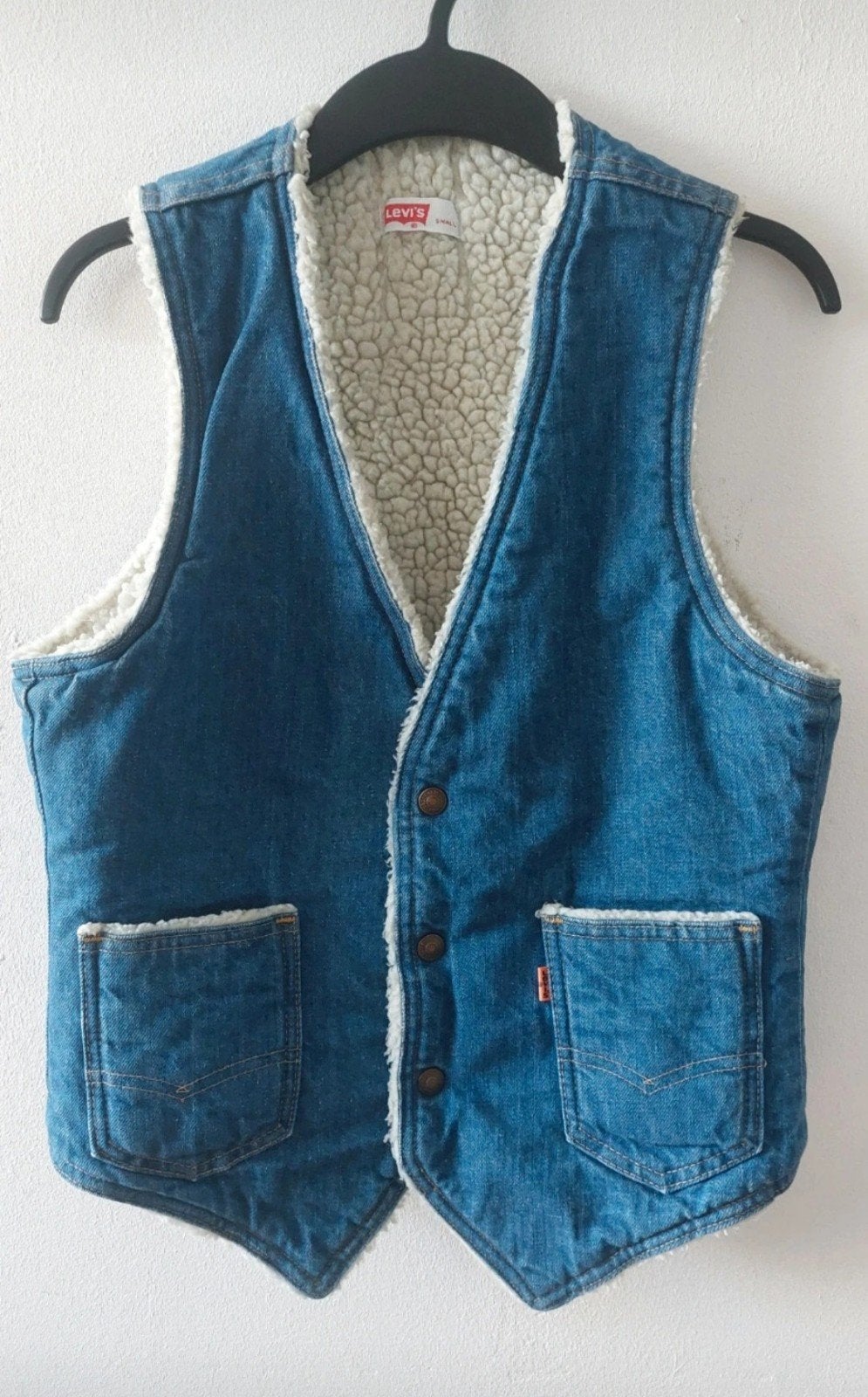 Vintage 70/80s Levis Orange Tab Sherpa denim gilet vest S, Kleding | Heren, Levi's, Blauw, Ophalen of Verzenden, Gedragen
